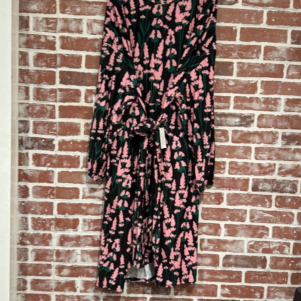 Eloquii Black Pink Floral Easy Tie Front Midi Dress Size 26/28